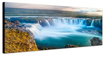 Wandbild auf Leinwand als Panorama in 150x50cm Island Wasserfall Landschaft Natur