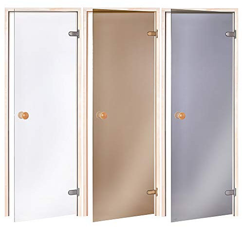 AD Standard Puerta de Sauna 70x190cm Apertura Transparente Vidrio Colado Marco de Álamos Bloqueo de Rodillo sin Umbral