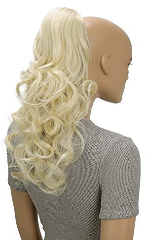 CAISHA 45cm Lang Haarteil Zopf Pferdeschwanz Haarverlängerung Mit Kordelverschluss Voluminös Gelockt Platinblond PH25
