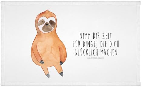 Mr. & Mrs. Panda Gäste Handtuch Faultier Zufrieden - Geschenk, relaxen, Faultier Geschenk, Faultier Deko, Sport Handtuch, glücklich, Gästetuch,