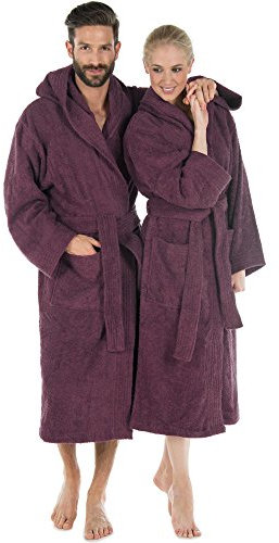 CelinaTex 5001186 Terry Towelling Bathrobe with Hood Cotton Sauna Gown for Men and Women Quality Dressing Gown Fluffy Cuddly Öko-Tex Montana Hooded Bathrobe Size S Plum
