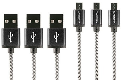 CABBRIX Micro USB Ladekabel Schwarz [3-Pack] 3m Lang Nylon 2,4A Sync Android Smartphones für Samsung Galaxy S7 S6 Edge S5 Neo HTC LG Sony Nexus Nokia Lumia Huawei Kindle XBOX PS4 JBL BlackBerry