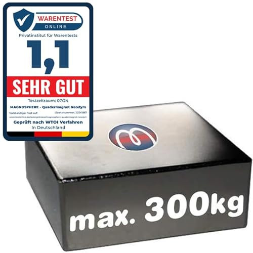 Quadermagnet Neodym Magnet-Quader Extra Stark - Haftkraft bis 800kg - Starke Blockmagnete - Rechteckige NdFeB Magnete, Größe: 70x70x20mm - 300kg Haftkraft