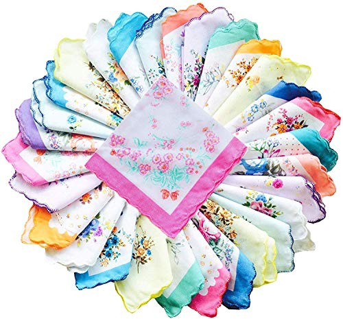 Forlisea 10 Stück schöne Baumwoll-Taschentücher für Damen mit Blumenmuster Wendding Party Stoff Einstecktuch, Floral, 6 Stücke