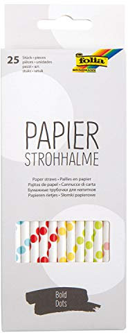 folia 12593 - Papierstrohhalme Bold Dots, ca. 19,7 cm lang, Ø 6mm, 25 bedruckte Strohhalme aus Papier, umweltfreundlich, lebensmittelecht, zum Trinken, Basteln und Dekorieren
