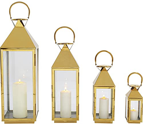 Kare Design Laterne Giardino, 4er Set, Gold, Bodenlaternen, Windlichter, Kerzenlaternen in 4 Größen, Edelstahl, Glas