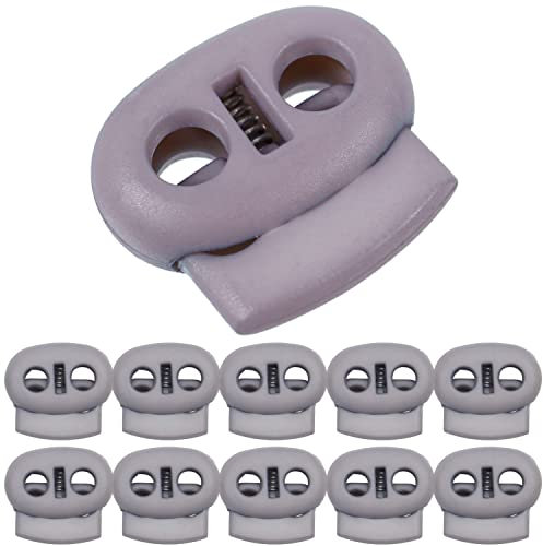 Kordel Stopper, 2-Loch, 10 Stück, in Grau, für bis Ø 4 mm Kordeln, Band Klemme Jacke, Bekleidung, Rucksack, Gummikordel Stopper, Schnellverschluss Schnürsenkel, Schnur Rutsche, Tanka Kordelstopper