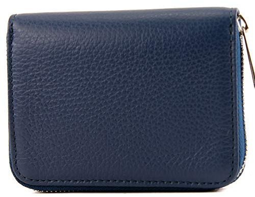 modamoda de - P04 - ital. Damen Portemonnaie Echtleder kurz, Farbe:Saphirblau