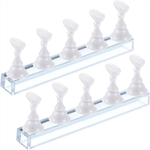 2 Sets Acrylic Nail Display Stand Nail Tip Practice Holder Magnetic Nail Practice Stand Fingernail DIY Nail Art Stand for False Nail Tip Manicure Tool Home Salon Use (White)