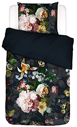 ESSENZA Bettwäsche Fleurel Indigo Blau Blumen Blüten Pflanzen Rosen Geblümt Floral Winter Flanell, Größe:155 cm x 220 cm