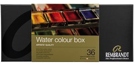 Rembrandt Set d'aquarelle professionnel en boîte métallique de luxe | 36 couleurs de base + pinceau