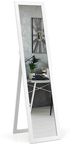 COSTWAY Miroir Pleine Longueur sur Pied, Grand Miroir avec Cadre en MDF 155 cm x 37 cm, Miroir de Plain Pied Rectangulaire pour Chambre, Salon et Entrée (Blanc)
