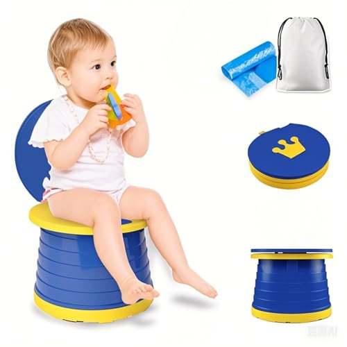 Toilettensitz kinder, klappbarer Toilettenstuhl für Babytraining Indoor Outdoor Travel Töpfchen mit Reisetasche (blue)