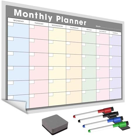 WallTAC A1 Monatsplaner, Whiteboard-Aufkleber für die Wand, hergestellt in Großbritannien, leicht zu entfernender Kalender mit wiederverwendbarem Klebstoff, Familienmahlzeitenplaner und To-Do-Liste