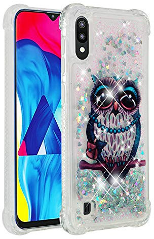QIWEIQING Kompatibel mit Samsung Galaxy A10 Glitzer Hülle,Mädchen Glitzern Handyhülle,Paillette Flüssigkeit Clear Silikon Schutzhülle für Samsung Galaxy A10 Eule YB