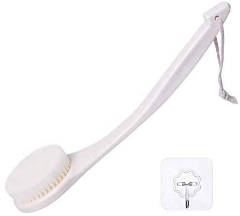 Rückenbürste Massagebürste Badebürsten, nicht schimmelig Duschbürste Körperbürste Schrubber mit Langem Stiel für Peeling Massage Verbessern die Durchblutung(Creme)