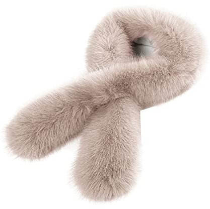 iSpchen Damen Kunst Pelz Schal Pelzkragen Schal Winter Plüsch Warmer Schal Kunstpelz Kunstfell Fellkragen Schal Winter Plüsch Schal Warmer Halswärmer,Khaki