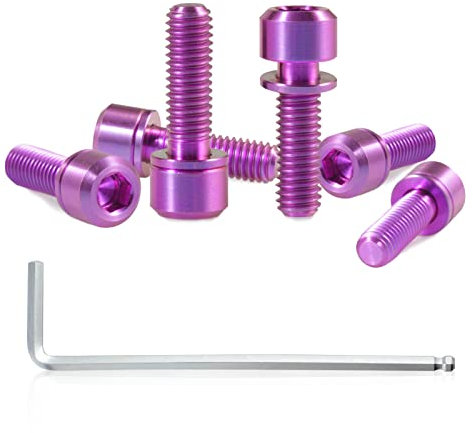 SPEEDWOX Fahrrad-Vorbauschrauben mit Unterlegscheiben, Titanlegierung, Sechskant, konische Schrauben, für MTB, Rennrad, Vorbauteile, M5 x 16 mm, Violett, 6 Stück