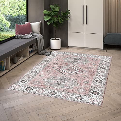 BALTA Tappeto design contemporaneo stampato vintage rosa per interni - soggiorno - camera da letto, tappeto 160 x 230 cm, antico medaglione, tessitura meccanica 100% poliestere, 160 x 230 cm, grigio -