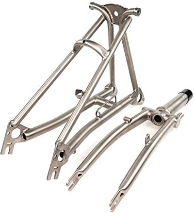 Titanium Fork and Rear Triangle for Brompton Bicycle 16 Inches Ultra Light Folding Bike Frame Grade9 Ti (TITANIUM COLOR)