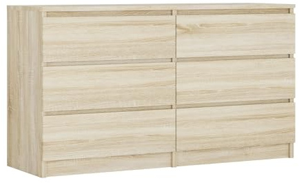 3E 3xE living.com Kommode mit 6 Schubladen 138 cm, Farbe: Sonoma Eiche, H: 79 cm, B: 138 cm, T: 39 cm