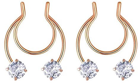 Whoiy Fake Nose Ring Septum, Nasenstecker Gold 2 Stück Edelstahl 316L Piercing Set mit Geweih und Zirkonia für Frauen