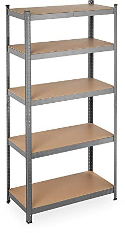Relaxdays 2 x Schwerlastregal, Traglast 875 kg, 5 Ebenen, zum Stecken, Keller, Garage, Stahl, HxBxT: 180 x 90 x 45 cm, grau