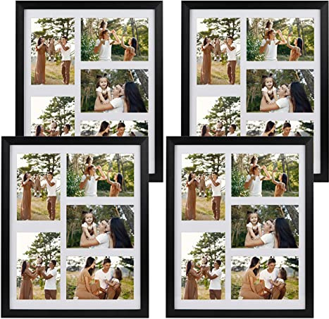 PHAREGE 5 Openings 4x6 Picture Frame Collage Black 4 Pack, 11x14 Poster Frame Set of 4, Display Family Wedding Photos Horizontal or Vertical on The Wall
