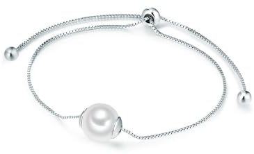 Lulu Jane Damen Armband Messing silber rund Muschelkernperle 9 mm weiß Perlenarmband