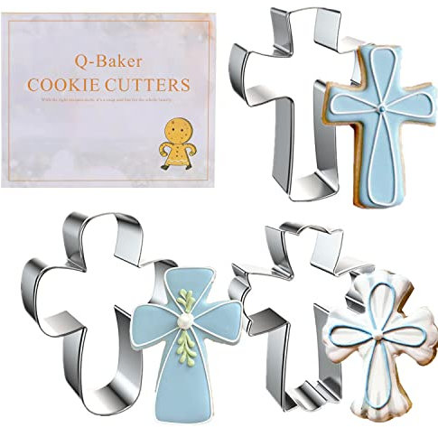 Q-BAKER Cross Cookie Cutters,3 Pieces Simple Cross Shapes Cutters-Stainless Steel Holiday Cookie Cutters Shapes for Baking Gift