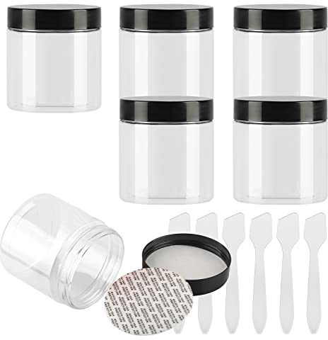 BPZXL 6 pièces 200ml Transparent Pots en Plastique avec couvercle Noir Cosmétiques Vide en Voyage récipient Lotions de Crèmes Baume cosmétique onguents Pots