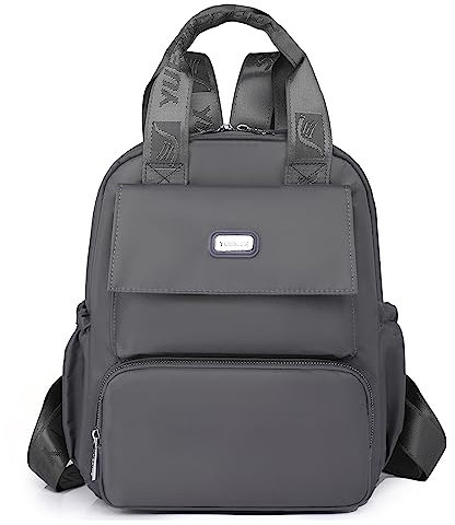 Travistar Kleiner Rucksack Damen Elegant Cityrucksack Handtasche 2 in 1 Rucksacktasche Nylon Schultertasche Schulrucksack Wasserdicht Tagesrucksack Backpack für Reisen Arbeit Schule (Grau)