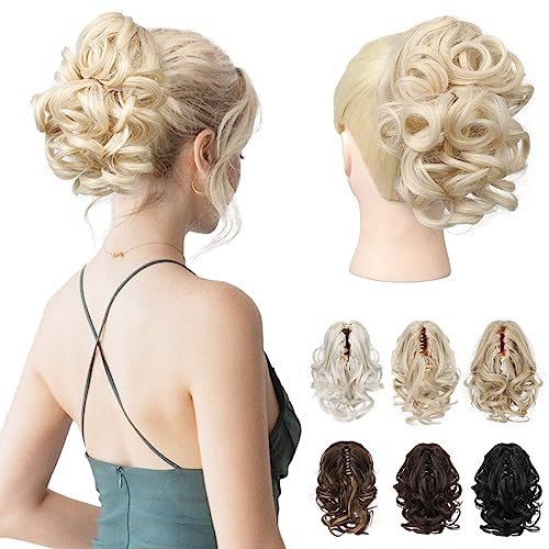 REECHO Pferdeschwanz Haarverlängerung, 23 cm Kurze lockige gewellte Haarklammer Haarteil Pferdeschwänze Haarverlängerungen Haarteile für Frauen Ponytail Extension - Hellblond