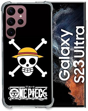 Cokitec Schutzhülle aus Hartglas für Samsung Galaxy S23 Ultra Manga One Piece Totenkopf