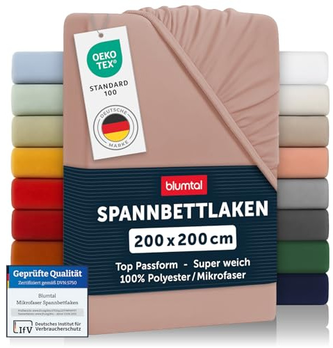 Blumtal® 2er Set Spannbettlaken 200x200x30cm aus Microfaser - Oekotex zertifiziertes Bettlaken Spannbettlaken in Rose