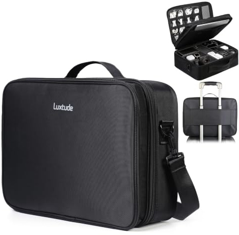 Luxtude Extra große Elektronik-Organizer-Reisetasche, Hartschale und doppellagiges Design für Ladekabel, USB-Laufwerke, Ladegeräte und Laptops (bis zu 15,6 Zoll), stabile Aufbewahrung für DJI, Kamera