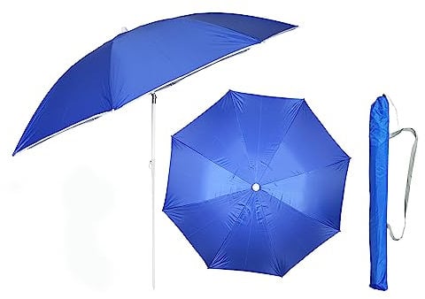 Etrexonline Sombrilla de Playa Premium de 200 cm, Mástil de Acero, Protección Solar UPF+50, Antiviento, Inclinable, Varillas de Fibra de Vidrio - Azul Ø200cm