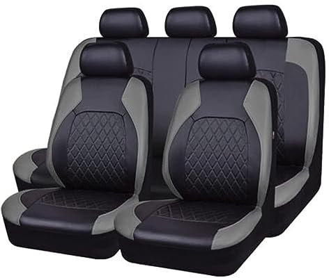 HYGGLY Auto Sitzbezüge Sets für Ford Fiesta’09 MK7 2011 2012 2013-2017, 9 Stück Allwetter Wasserdicht Autositzbezüge Sitzschoner Schonbezug Set rutschfest Sitzkissen Protektoren Zubehör,Grey/A