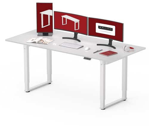 SANODESK Höhenverstellbarer Schreibtisch (180x80 cm) - Elektrischer Schreibtisch mit 4 Beinen, 2 starken Motoren, Memory-Steuerung (Weiß)