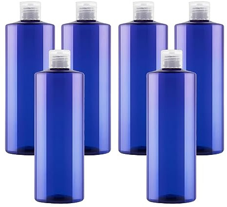 LusDoly 6 Piezas 500ml Azul Recargable Botellas de plástico con Tapa Abatible Blanco Botellas de Jabón Botes loción Botella