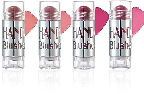 MKNZOME Blush Stick für Wangen und Lippen, 4 Farben Creme-Rouge, Rouge, Cream Blush Stick Langanhaltend, Wischfest, Natürlich Aussehend Für Jeden Hauttyp