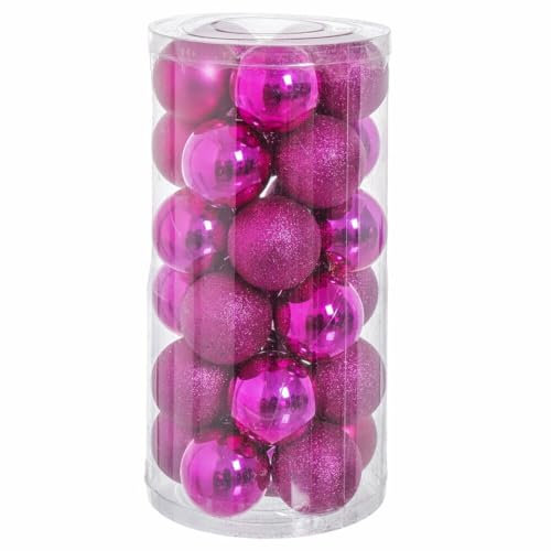 BigBuy Christmas Weihnachtskugeln Fuchsia Kunststoff Glitzer 6 x 6 x 6 cm (30 Stück)