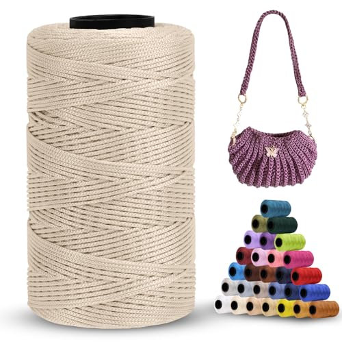 LEREATI Cordino per Borse Uncinetto Filo Macrame 1mm x 230m Macrame Corda Colorata Cordoncino per Borse a Uncinetto, Arazzo da Parete, Acchiappasogni, Fai da Te (Khaki Bianco)