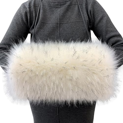 Manchon Fausse Fourrure Artificiel Chauffe Mains Peluche Mode Manchons d'hiver Chaud avec Corde de Suspension Doux Gants de Fourrure Chauffe-mains Fourrure Portable Pour Femme Homme Enfant Blanc B