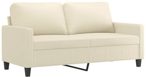 vidaXL Sofa 2-Sitzer, Loungesofa Couch mit Armlehnen Rückenkissen, Wohnzimmersofa Designsofa Metallgestell, Sitzmöbel Zweisitzer, Modern, Creme Kunstleder