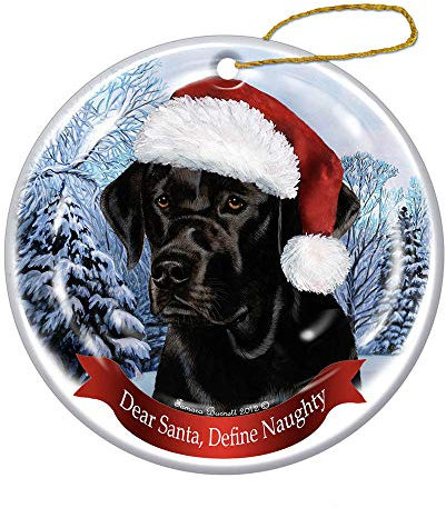 Weihnachtsanhänger Christbaumschmuck Anhänger Keramik Weihnachtsbaumschmuck Weihnachtsdeko Anhänger Labrador (Schwarzer) Weihnachtsmütze-Hund