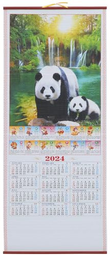 SEWACC Calendrier Mural Chinois À Défilement Panda 2024 Année Du Dragon Calendrier Lunaire Mensuel Planificateur Mural Famille Porte Chance Bonne Santé Décor De Festival De Printemps