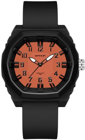 rorios Herren Minimalistisch Uhren Quarz 5ATM wasserdichte Armbanduhr Sport Leuchtend Herrenuhren Freizeit Analog Uhr Unisex Silikon für Teenager Schwarz Orange A
