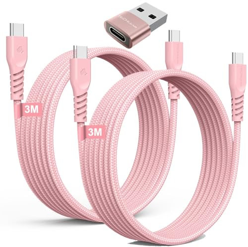 TECHGEAR Cavo caricabatterie lungo USB C a USB C 60 W (3 M+3 M+adattatore) Cavo intrecciato FORTE da tipo C a C Cavo dati per ricarica rapida compatibile con iPhone 15, iPad Pro 2022, iPad Air 4