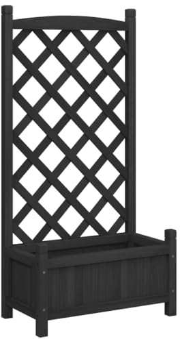 vidaXL Planter with Trellis Black Solid Wood Fir